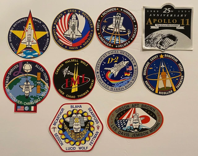 Nasa Space Shuttle Crew Patch Stickers - 9 Crew + 1 Anniversary - Space Station