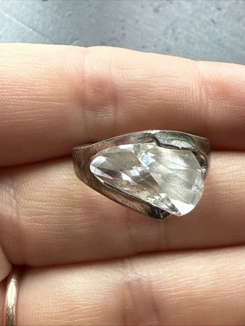 Bague Ancienne En Argent Massif 925 - Jonc Alliance Zircon - Taille 54