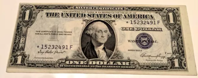 1935E Blue Seal One Dollar Silver Certificate Note Crisp - Off Center