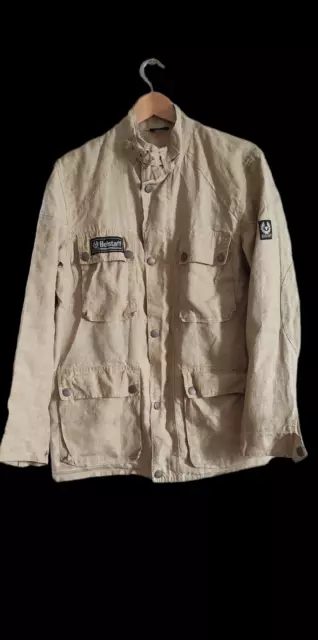 Vtg BELSTAFF Linen Gold Label Beige Light Men's Jacket Made In Italy Size S / M