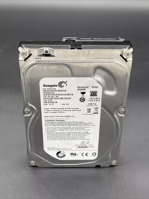 Seagate Barracuda 2TB ST2000DL003 HDD 3.5” Green 5900RPM SATA Hard Drive Works