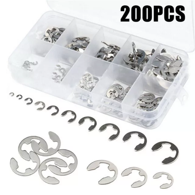 200* Assortis M1.5-M10 Stainless E Clips C Circlip Kit Retaining Snap Ring Set 2