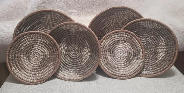 6 pcs Boho Woven Wall Basket Decor Handmade Seagrass Hanging Decorative Trays