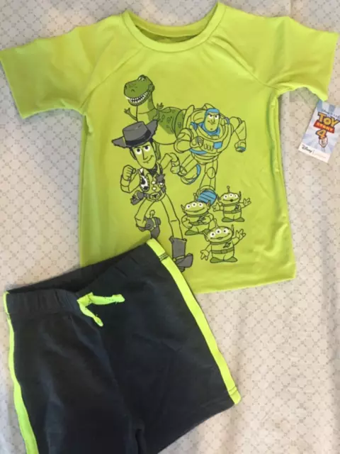 24 M Disney Pixar TOY STORY 2pc Green Dri FIT Alien Woody Buzz Shirt Shorts Boy