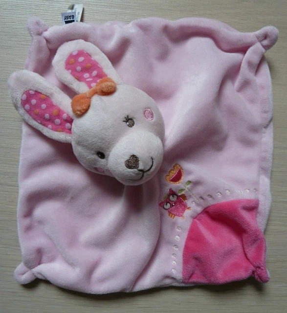 * Doudou Plat Tex Lapin Rose Orange Blanc Chouette Hibou Pois Noeud Etat Neuf *