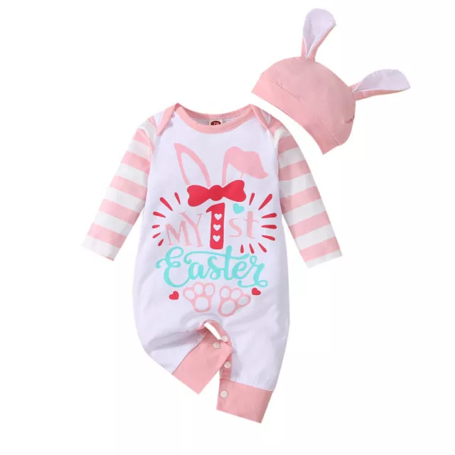 Bunny Baby My First 1st Easter Bodysuit With Hat Outfit For Girl Casual Comfort~