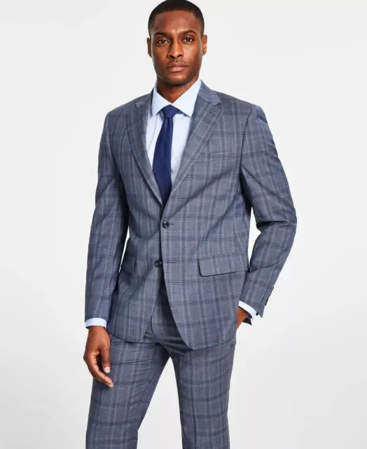 Calvin Klein Men's Slim-Fit Grey Blue Wool Suit Jacket 36R