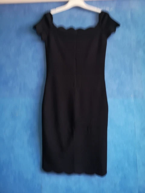 LIPSY SIZE 10 Black Ribbed Bodycon Dress Bardot Top Midi Viscose