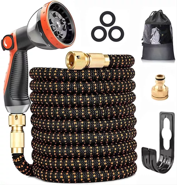 Expandable Garden Hose, Upgraded 3-Layer Latex Hose Pipe, 3/4"&1/2" Solid Brass