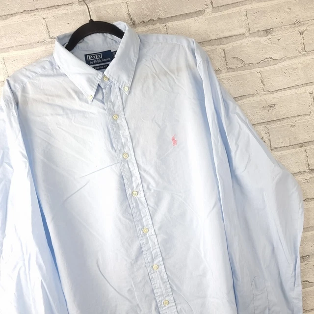 Polo da uomo Ralph Lauren abito taglia 17 XL tutto blu logo manica lunga sottile