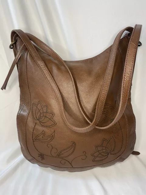 Frye Backpack Purse Gorgeous Brown Leather Embroidered Handbag