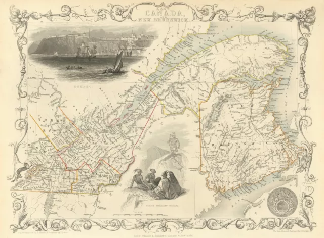 EAST CANADA & NEW BRUNSWICK'. Quebec. Qu�bec city view. TALLIS/RAPKIN 1851 map