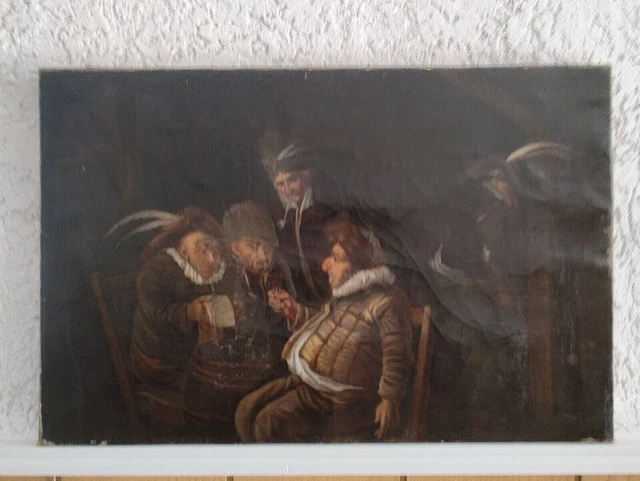 Judaica Altes Ölgemälde Juden beim Biertrinken um 1850-1900 restauriert