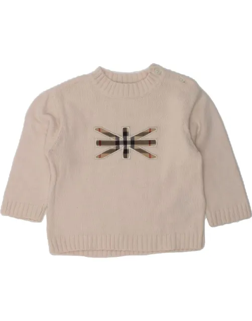 BURBERRY Baby Girls Crew Neck Jumper Sweater 9-12 Months Beige Cotton QJ10