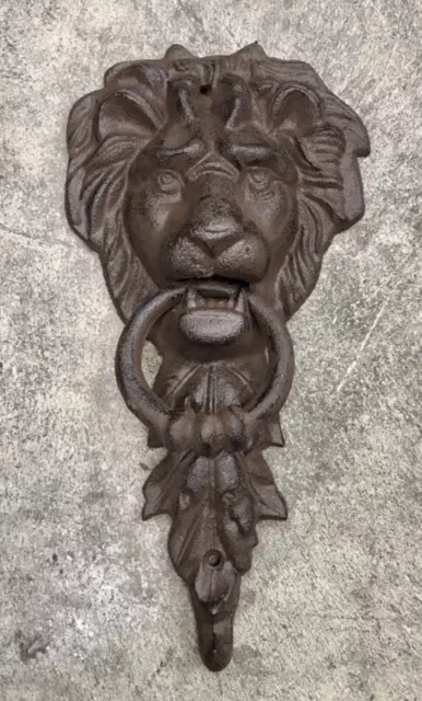 Cast Iron Small Lion Face 10.5” Long Brown Door Knocker