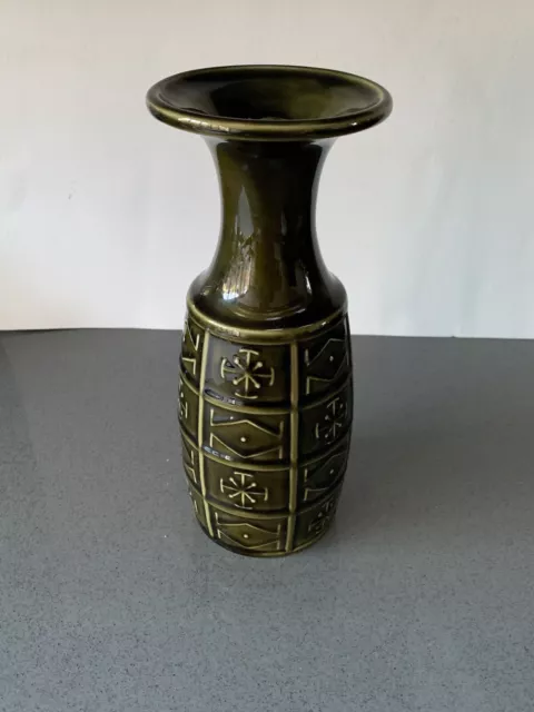 Vintage Retro Olive Green Burslem Glazed Geometric Vase H.j.wood Ltd 22Cm Tall 2