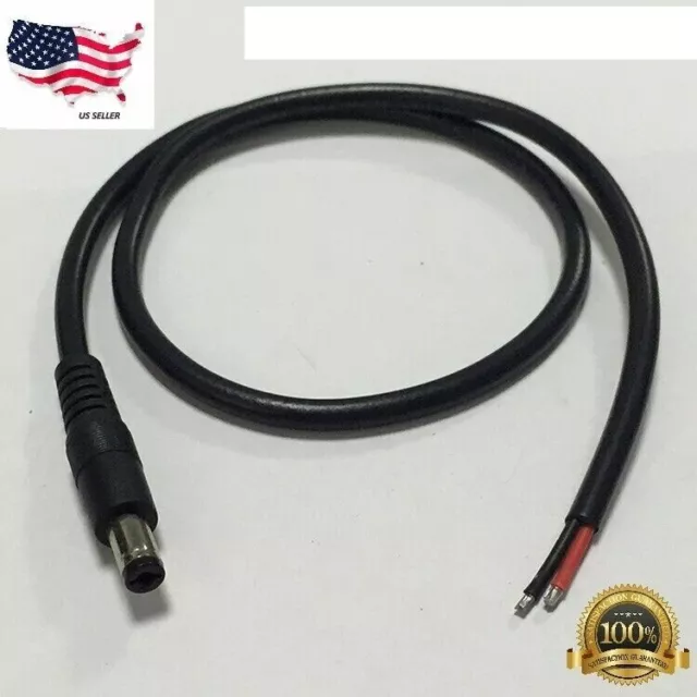 12v DC Power Cord 5.5mm x 2.1mm Male Plug to Pigtail Cable Adapter 6"