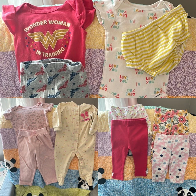 11 Piece Bundle 6-9 Months Baby Girl Outfits Leggings Bodysuits Footies Lot