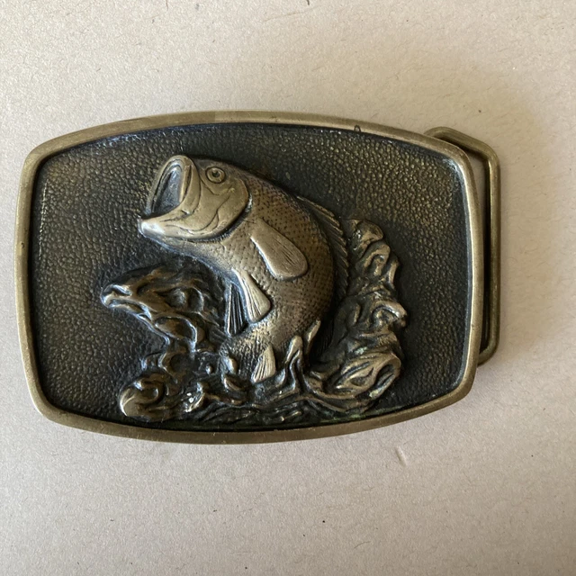 Vintage 1983 BTS Solid Brass Trout Fish Belt Buckle Raised Relief Made in USA 3D