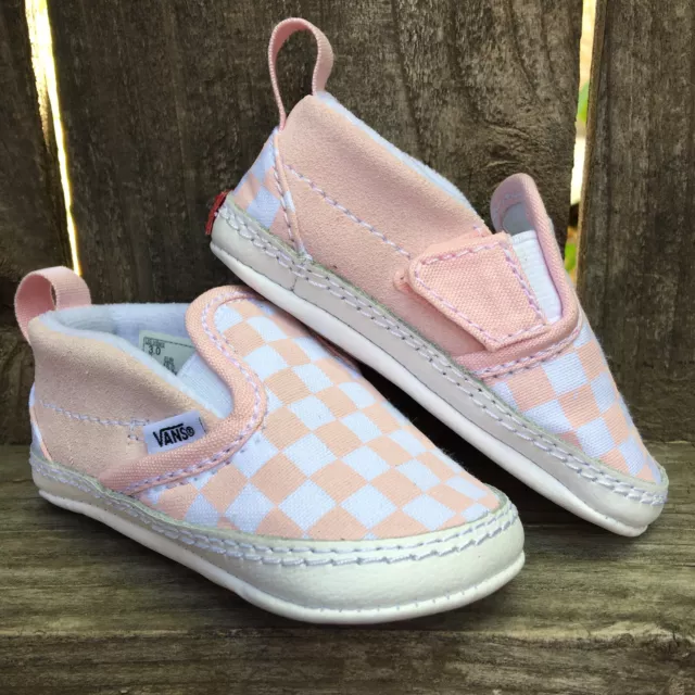 Vans Off the Wall Newborn Baby Girl Infant Shoes Slip on V Crib Checker Pink