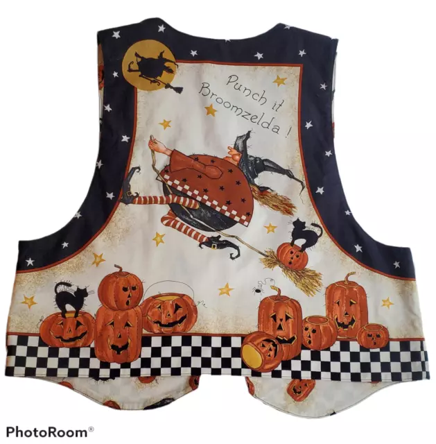 VTG Daisy Kingdom Punch It Broomzelda Halloween Vest Reversible Cats Pumpkins