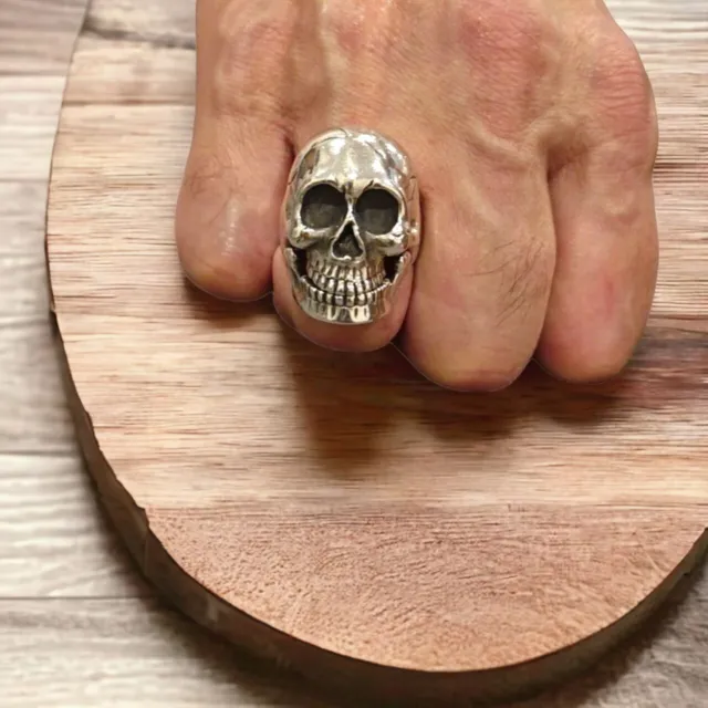 Men's 925 sterling silver ring skull a movable jaw biker gothic punk jewelry