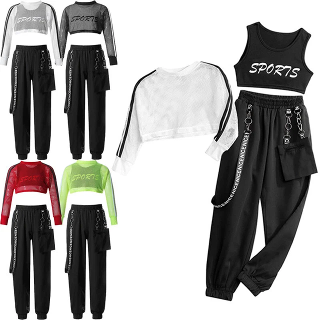 Kids Girls Top+Vest+Pants Sets Performance Tracksuit Active Sports Set Running