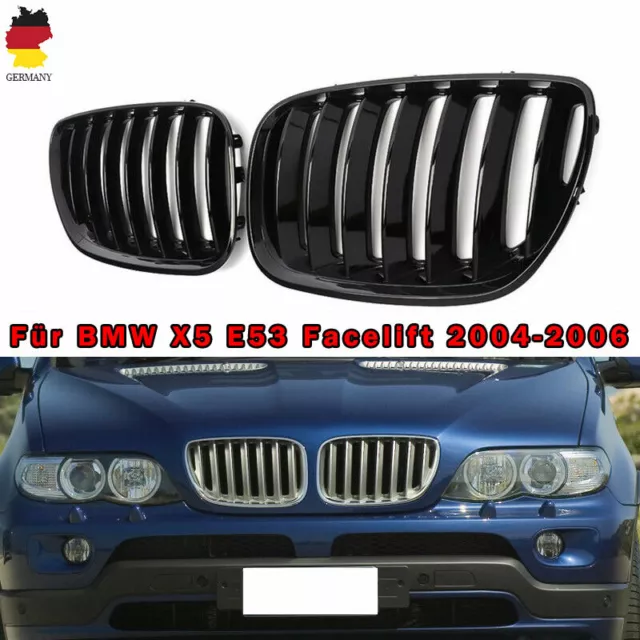 Kühlergrill Nieren Grill Schwarz Glanz Einzelsteg für BMW X5 E53 03-06 M Optik