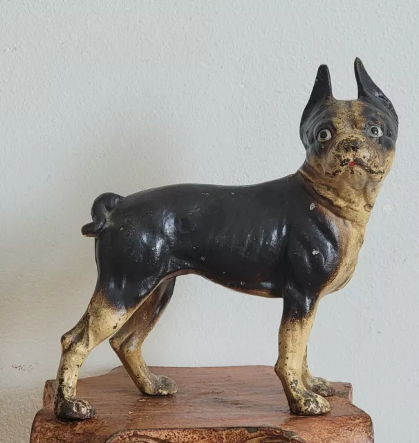 Antique HUBLEY Boston Terrier Dog CAST IRON Victorian Doorstop 10"