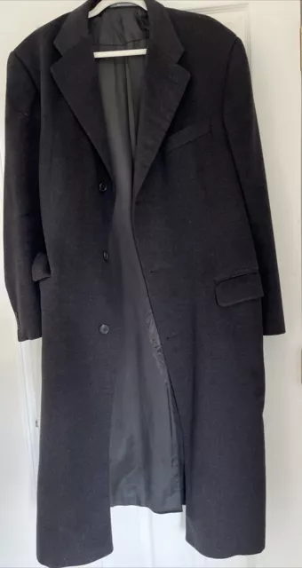 Hickey Freeman Men's 44 Long Dark Grey/Black Pure Cashmere Long Sleeve Overcoat