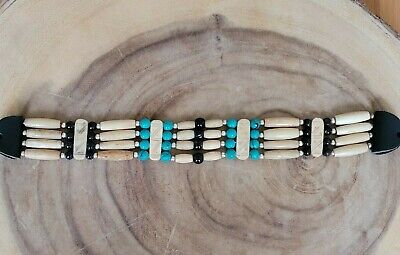 Buffalo Bone Choker Leather Beaded Tribal Native American Necklace Turquoise
