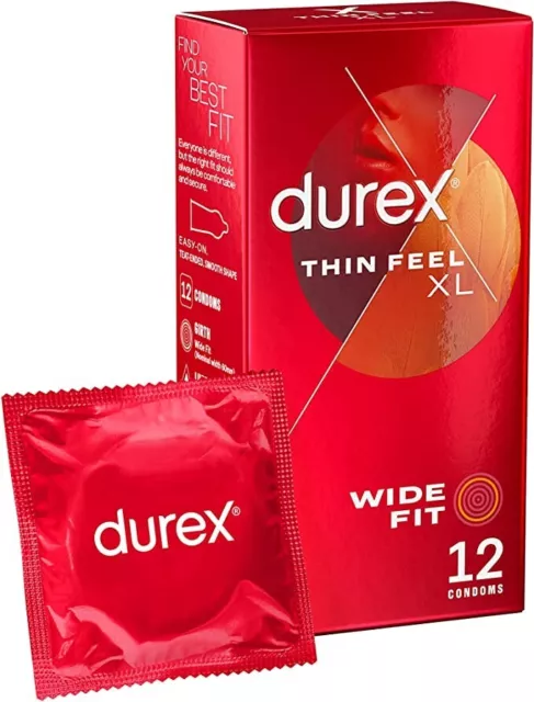 Durex Thin Feel XL Extra Large Lubricated, Latex Condoms (1 x Pack of 12)