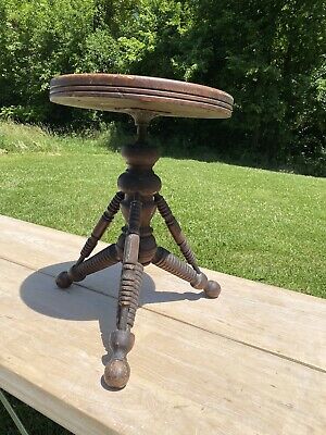 Antique Piano Stool TONK Chicago NYC Solid Wood Spin Iron Stick And Ball 3