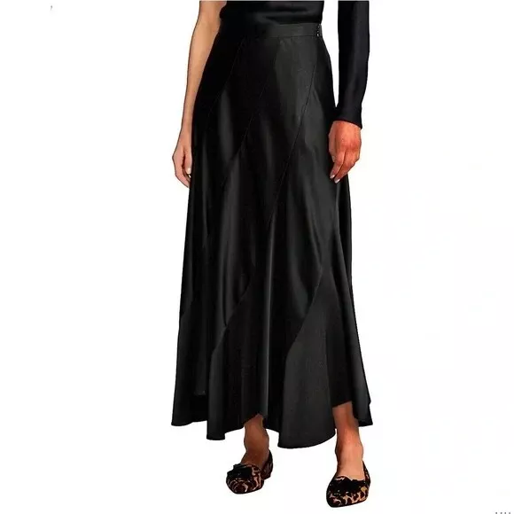 Polo Ralph Lauren Womens Skirt Size 8 Black Satin Handkerchief Hem Maxi New