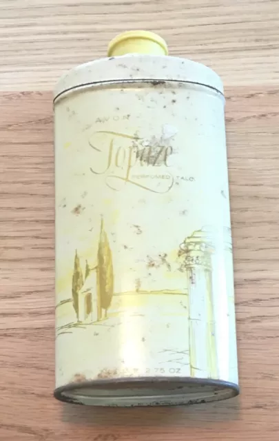 Avon Topaze Vintage Perfumed Talc 2.75 Oz, Collectible Advertising Can