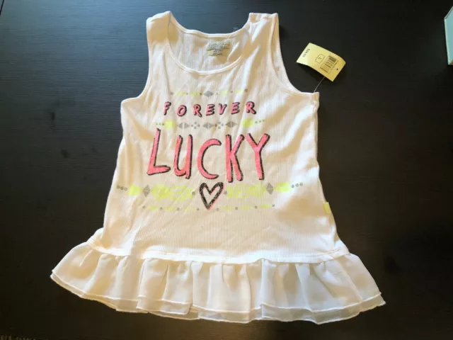 Lucky Brand Girls White Forever Lucky Ruffle Hem Scoop Neck Tank Top Size Large