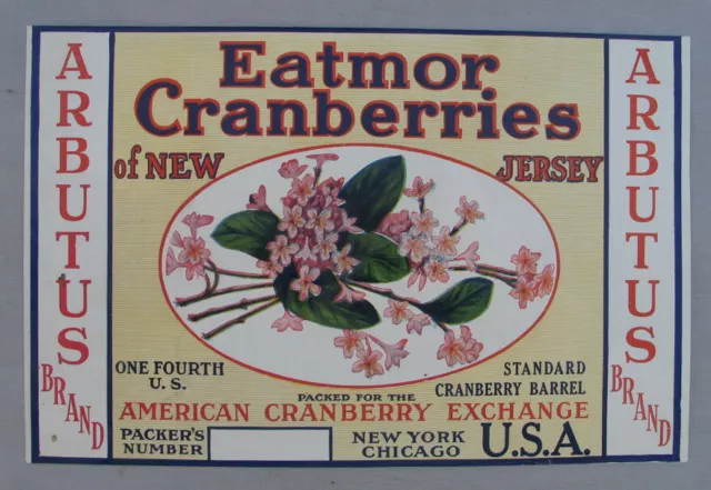 Vintage Fruit Crate Label - Eatmor Cranberries New Jersey