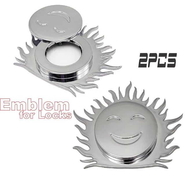 3D Chrome Automotive Door Lock Scratch Guard Accent Trim Sun Happy Face PAIR