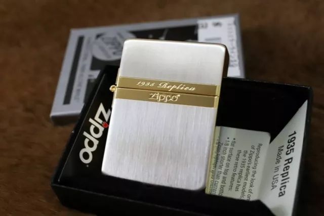 Zippo oil Lighter 1935 replica Mirror Line Classic Silver /Gold From Japan