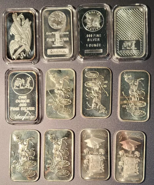 Lot of 12 1 oz one ounce .999 Fine Silver Bars