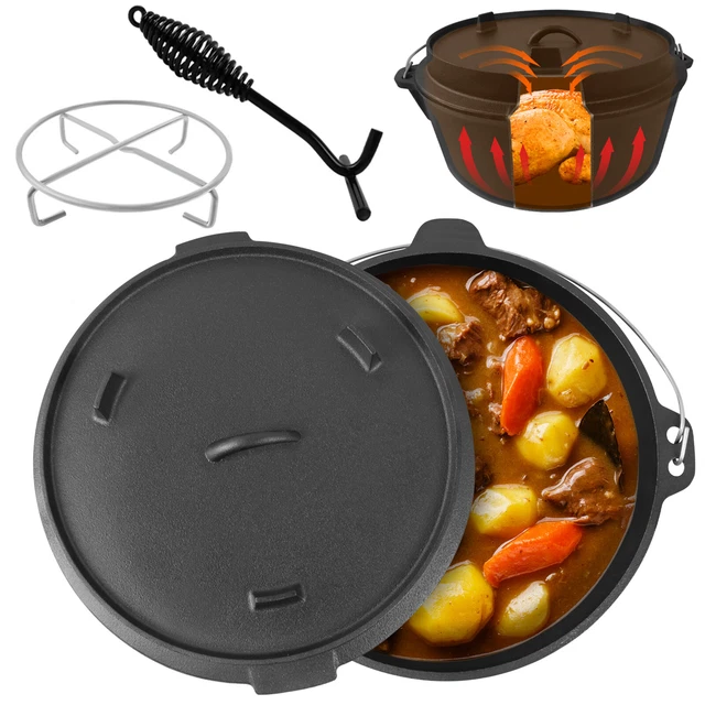 Dutch Oven Set Massives Gusseisen Schmortopf Gusstopf Deckelheber Lagerfeuer DE