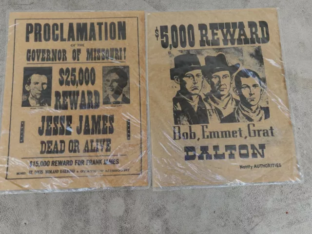 OUTLAW WANTED POSTERS, Jesse James, Frank James, Dalton Gang Lot of 2 ...