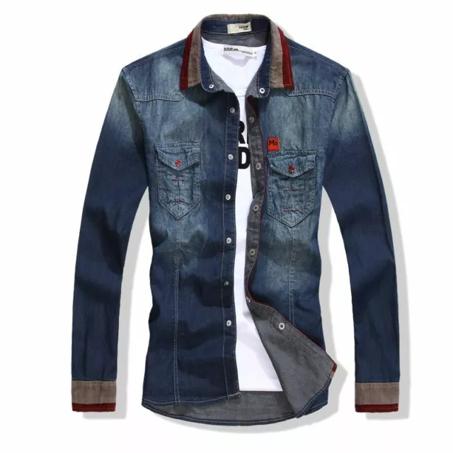 Mens Denim Shirts Long Sleeves Slim Washed Jeans Camisas Cotton Casual Shirts