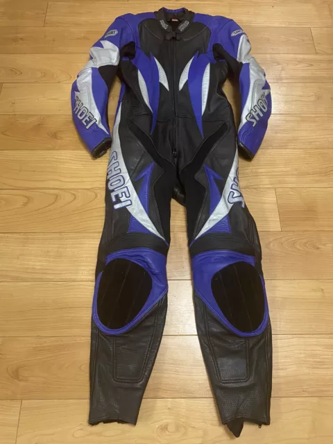 Shoei One Piece Motorcycle Leathers Size EU 50 Blue, Black, Silver Lrg