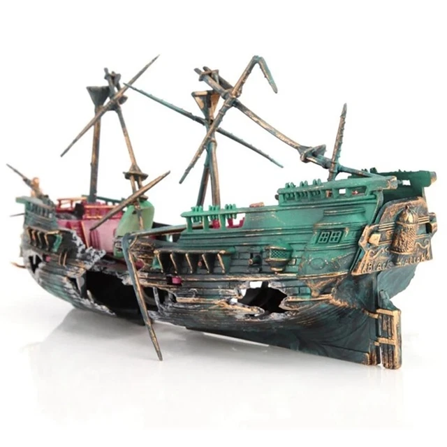 Aquarium Shipwreck Decor Boat Plastic Set Resin Fish Tank Ornaments for Aqu J1C8