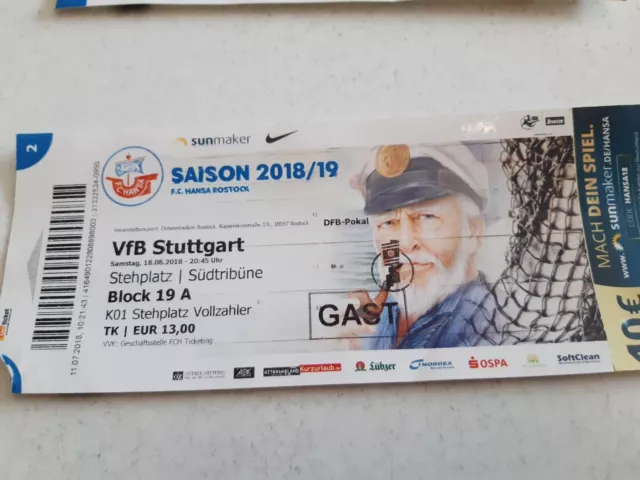 Sammler-Ticket!! DFB-Pokal Hansa Rostock - VfB Stuttgart 18. August 2018