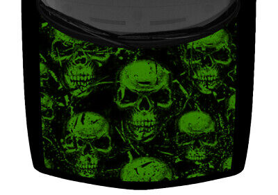 Black Lime Green Skulls Grunge Abstract Truck Hood Wrap Vinyl Car Decal Graphic