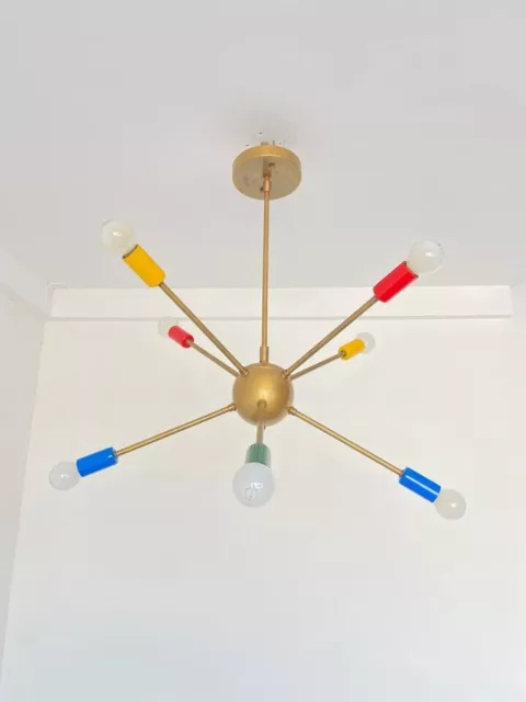 Mid Century Multicolored 8 Arms Classy Sputnik Lamp Artistic Brass Chandelier