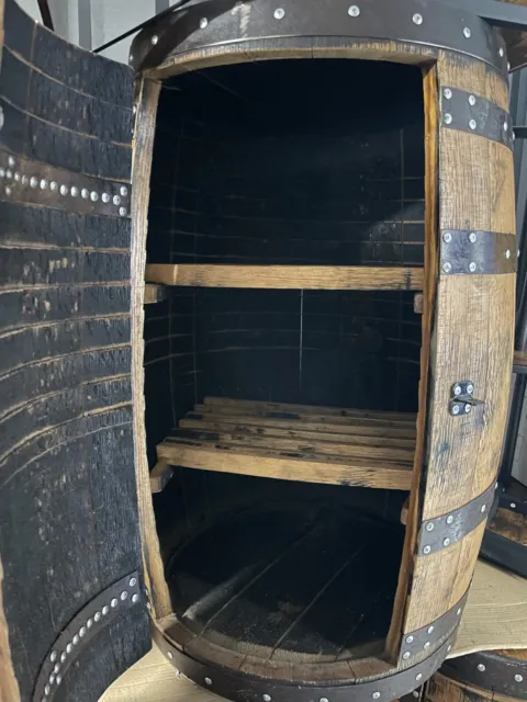 Solid Wooden Vintage Oak Whisky Barrel Corkess Display Cabinet with hinged door