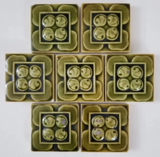Antique Vintage 7 Green Trent Tile Co Arts and Crafts Ceramic Pottery Art Tiles